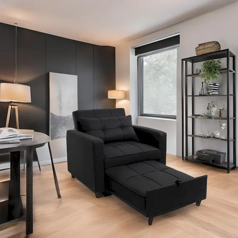 Canapé-lit pliable moderne et rembourré, idéal pour les petits espaces.