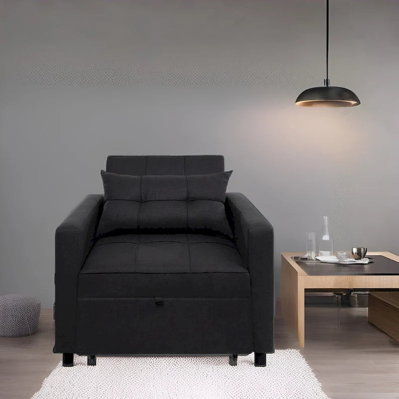 Canapé-lit pliable moderne et rembourré, idéal pour les petits espaces.
