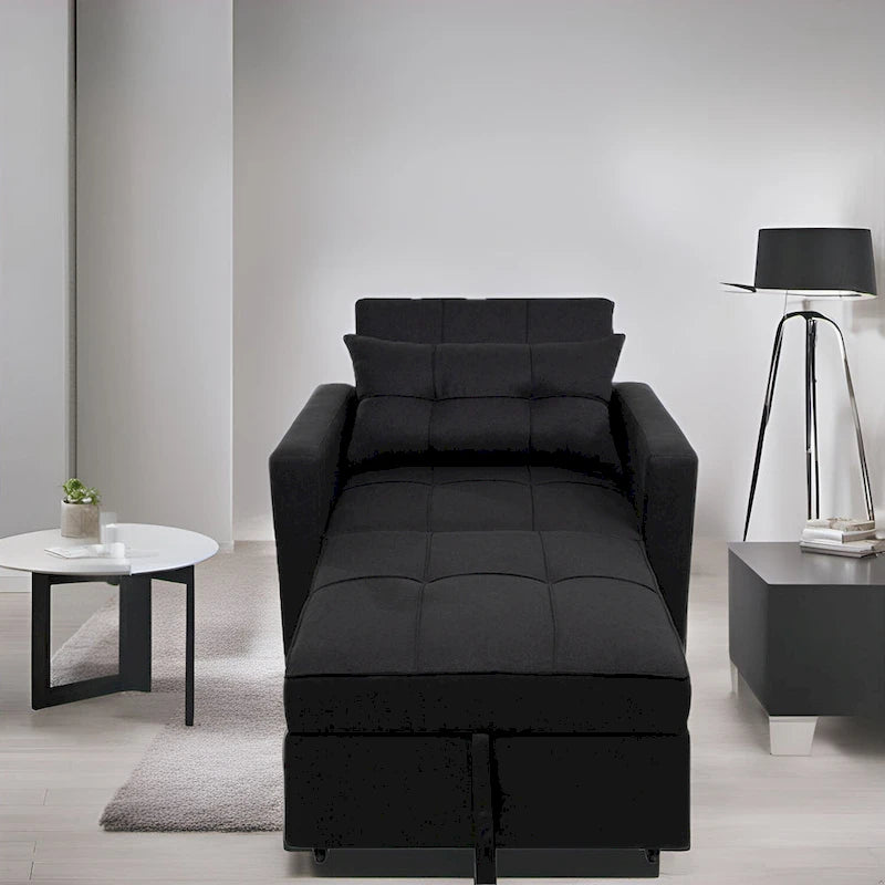 Canapé-lit pliable moderne et rembourré, idéal pour les petits espaces.