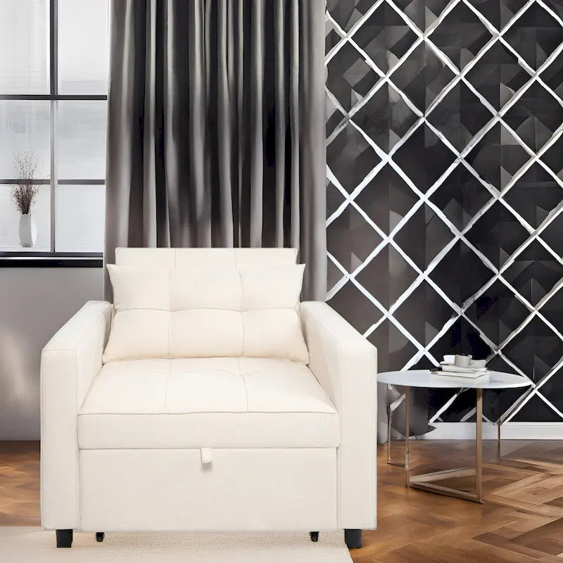 Canapé-lit pliable moderne et rembourré, idéal pour les petits espaces.