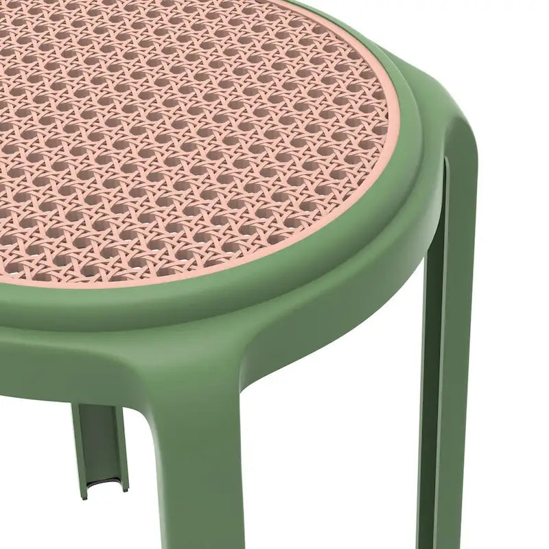 Tabourets de salle à manger ronds en plastique avec assise en rotin