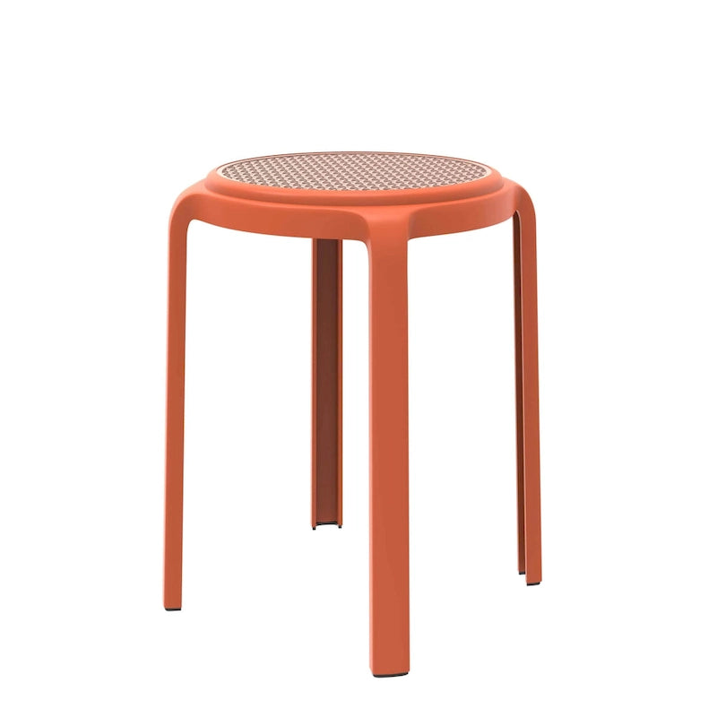 Tabourets de salle à manger ronds en plastique avec assise en rotin