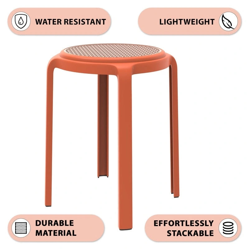 Tabourets de salle à manger ronds en plastique avec assise en rotin