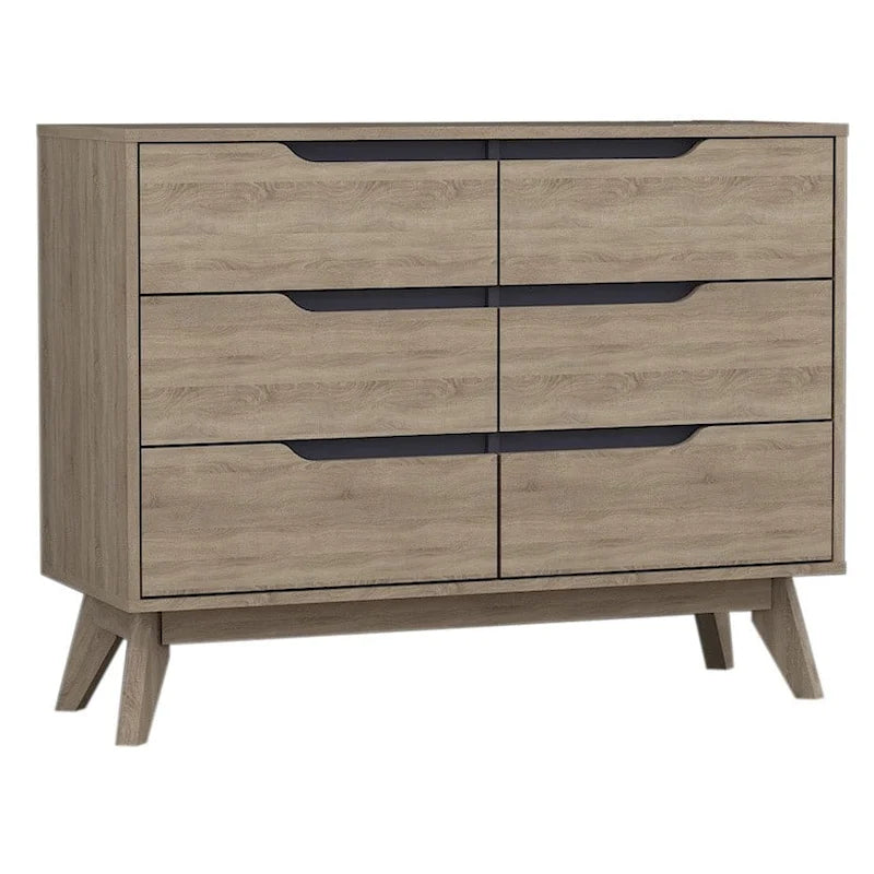 Commode médiévale à six tiroirs en chêne et bois gris
