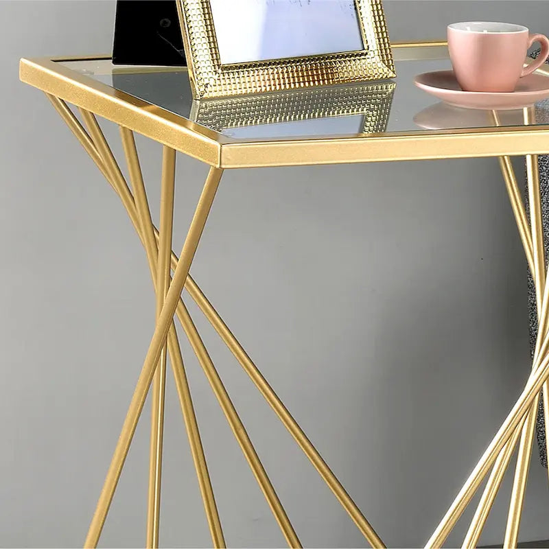 Table d'appoint simple couche en verre doré de 16 pouces