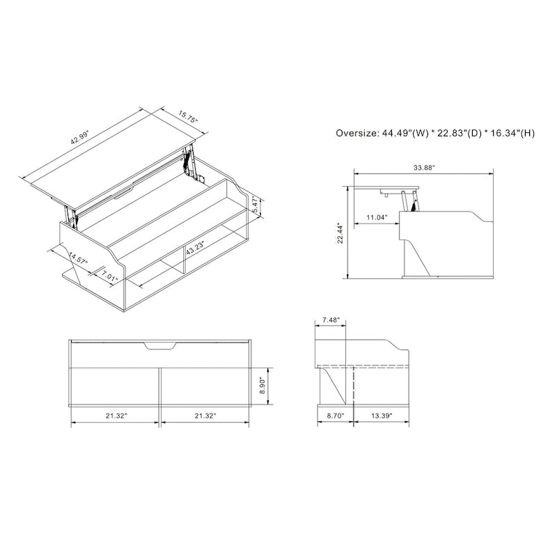 Table basse réglable en hauteur de 44 pouces