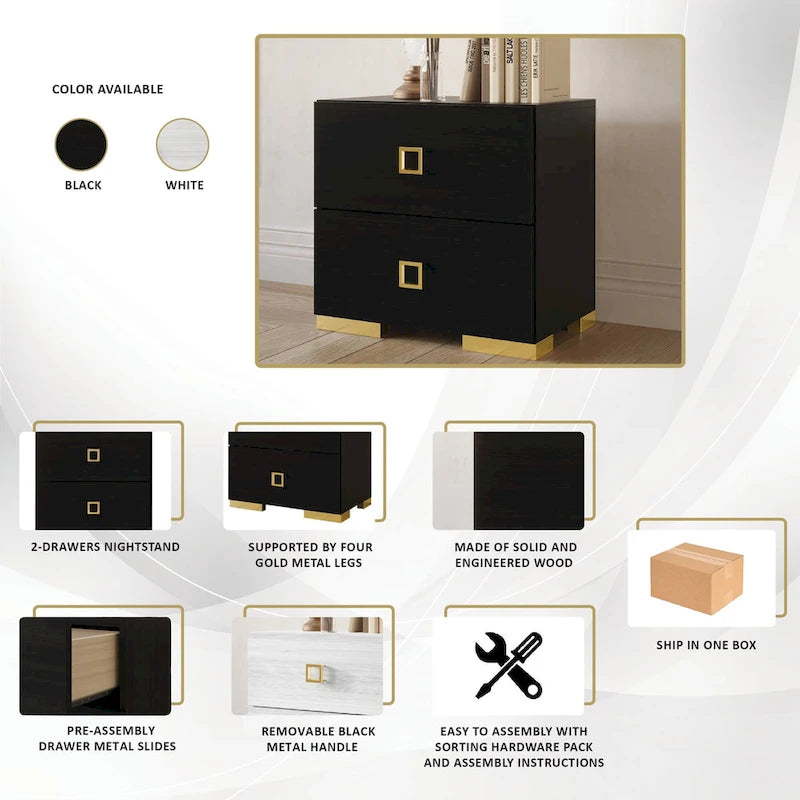Table de chevet double tiroir de luxe moderne
