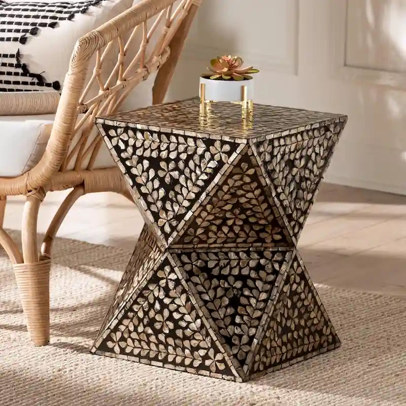 Table d'appoint en nacre noire et bronze
