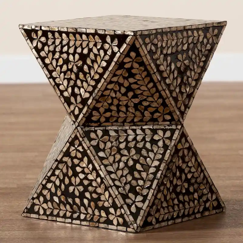 Table d'appoint en nacre noire et bronze