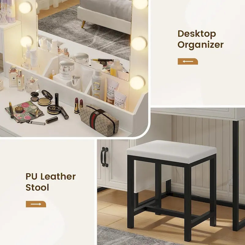 Lampe de coiffeuse, miroir, banc, station de charge