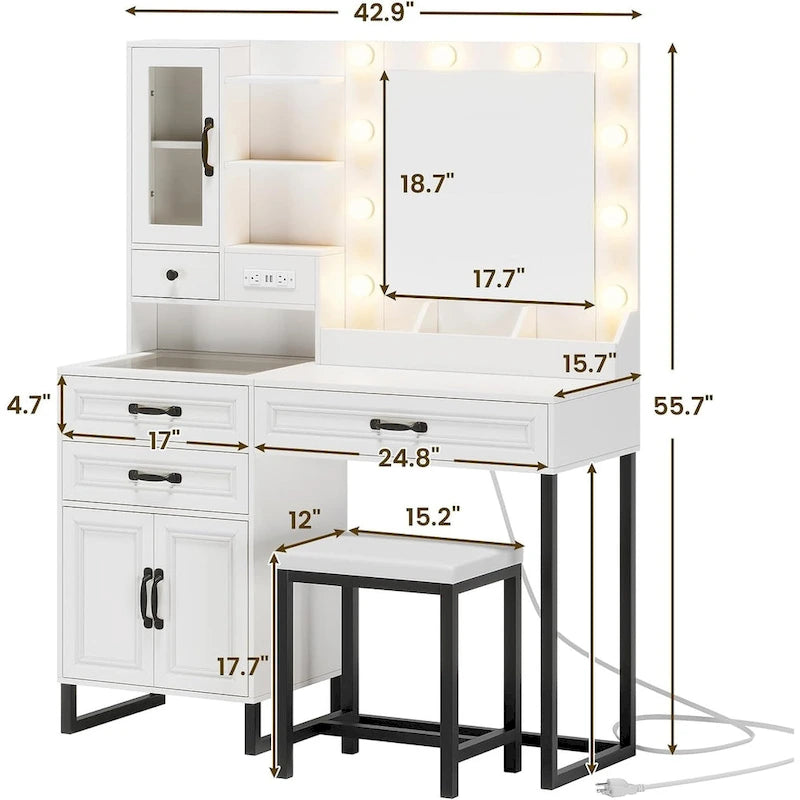 Lampe de coiffeuse, miroir, banc, station de charge