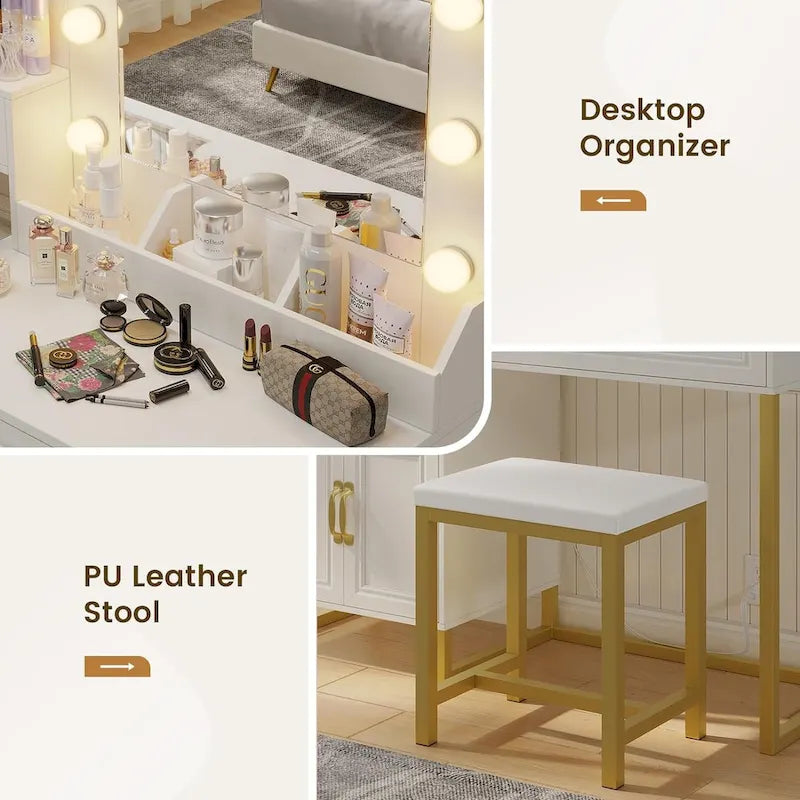 Lampe de coiffeuse, miroir, banc, station de charge