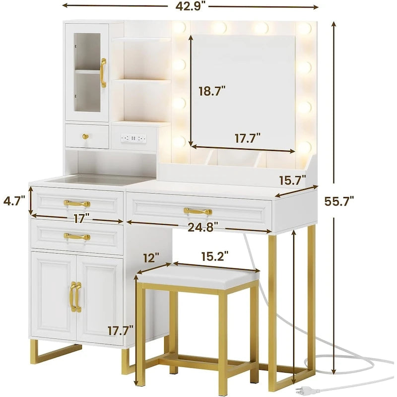 Lampe de coiffeuse, miroir, banc, station de charge