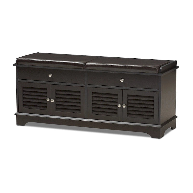 Banc de meuble à chaussures double tiroir en bois marron foncé moderne minimaliste
