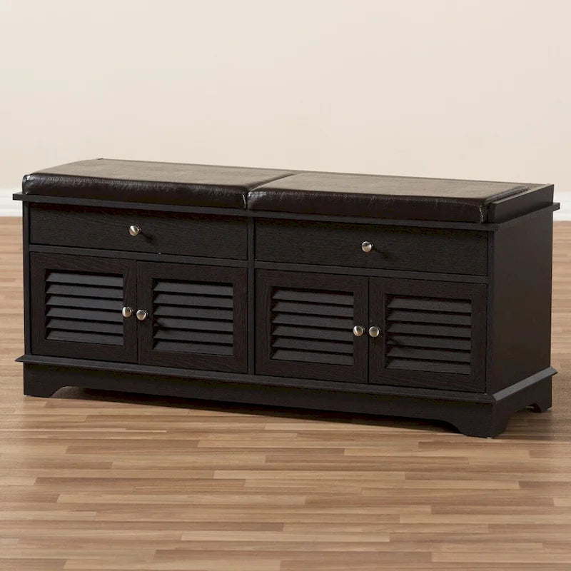 Banc de meuble à chaussures double tiroir en bois marron foncé moderne minimaliste