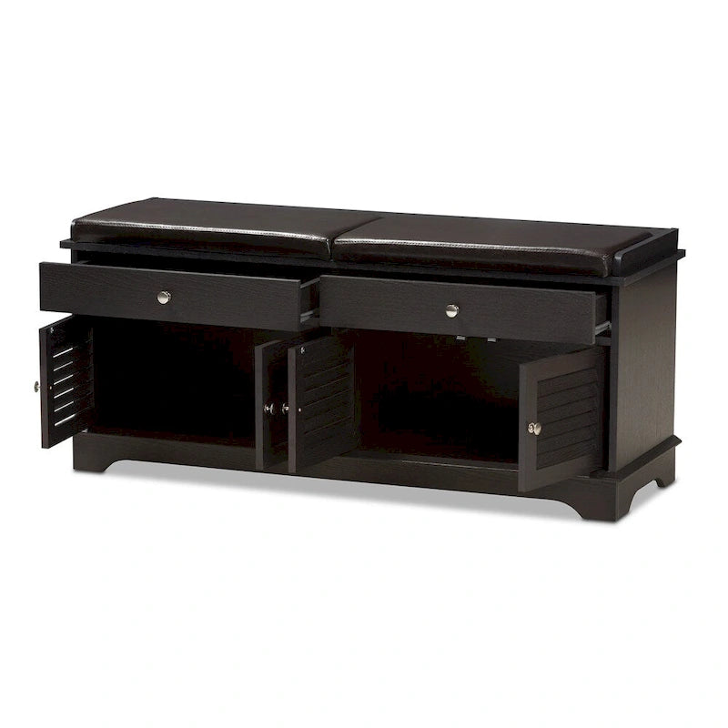 Banc de meuble à chaussures double tiroir en bois marron foncé moderne minimaliste