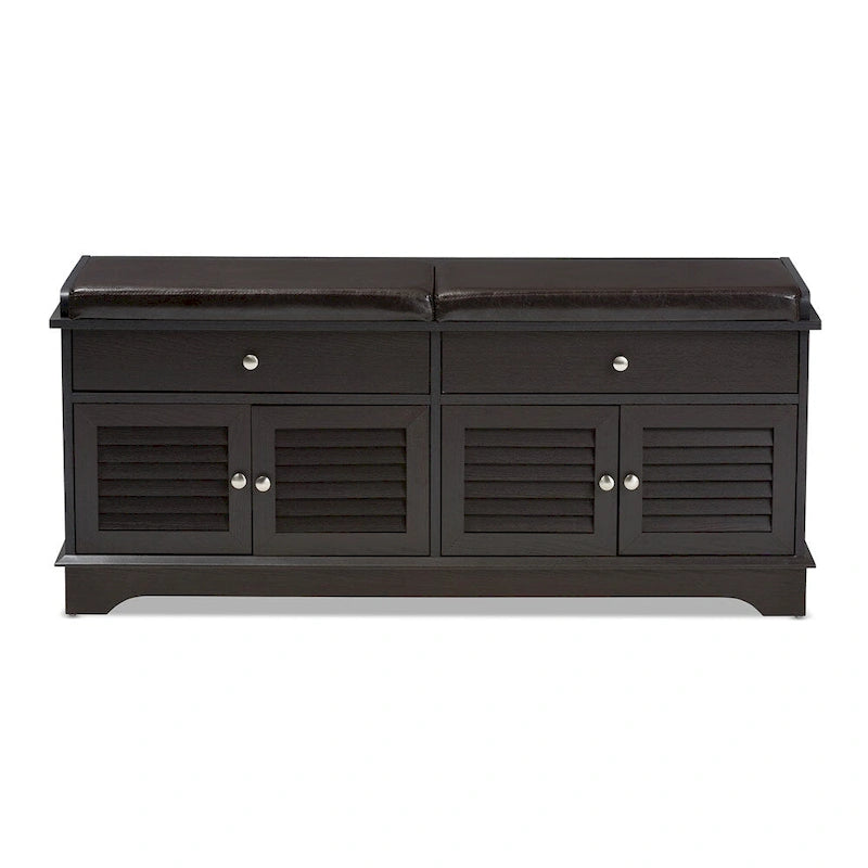 Banc de meuble à chaussures double tiroir en bois marron foncé moderne minimaliste