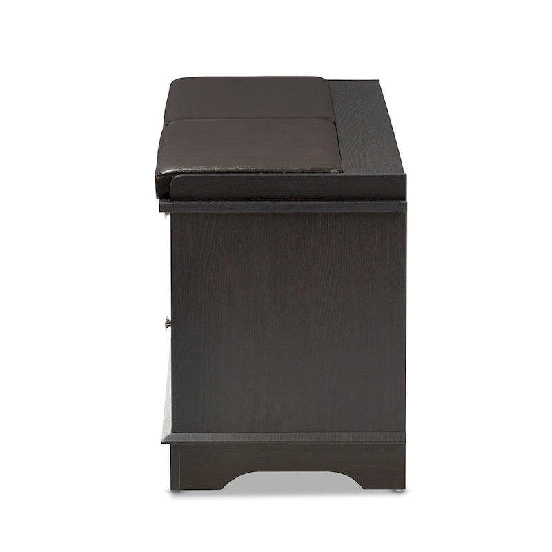 Banc de meuble à chaussures double tiroir en bois marron foncé moderne minimaliste