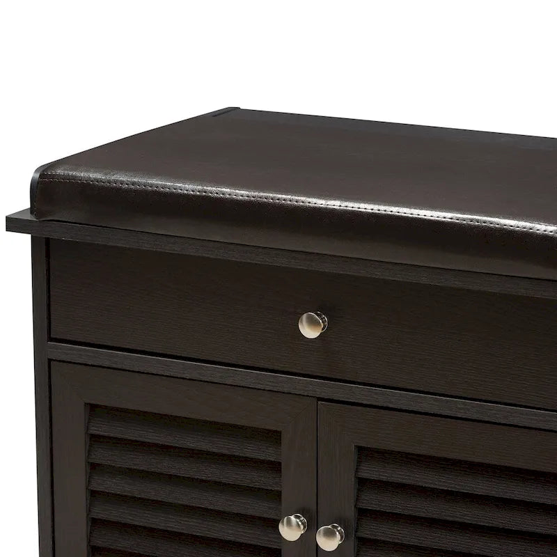 Banc de meuble à chaussures double tiroir en bois marron foncé moderne minimaliste