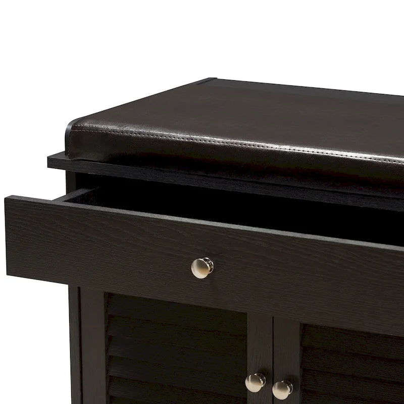 Banc de meuble à chaussures double tiroir en bois marron foncé moderne minimaliste