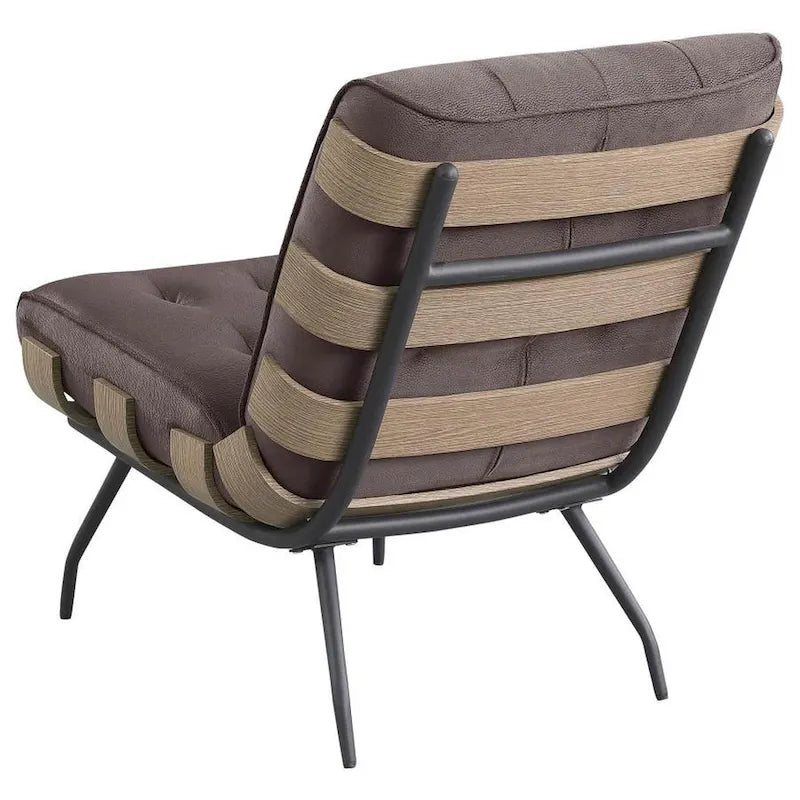 Fauteuil de salon de 35 pouces avec dossier matelassé surdimensionné, brun foncé.