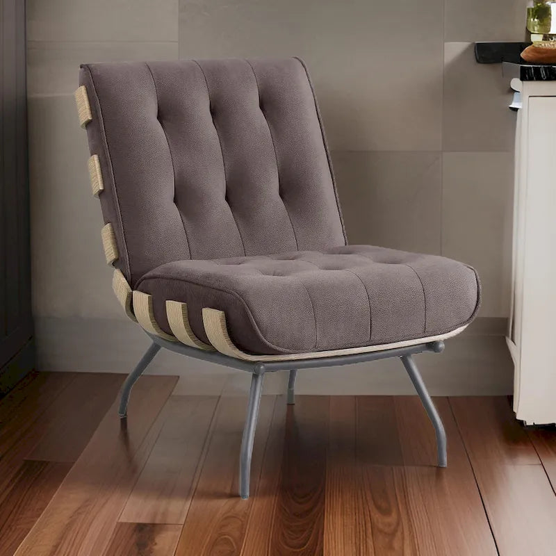 Fauteuil de salon de 35 pouces avec dossier matelassé surdimensionné, brun foncé.