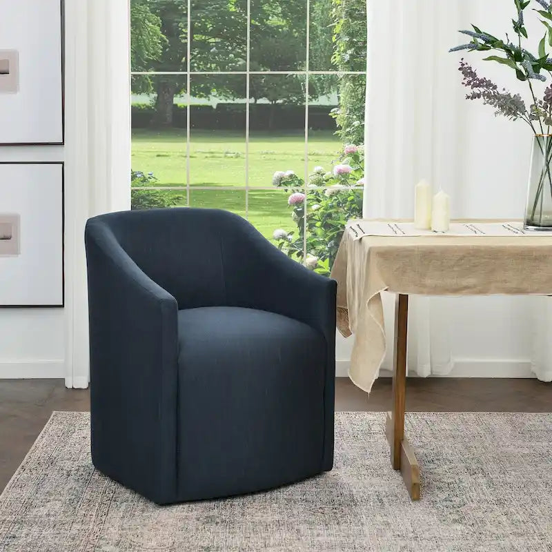 Chaise de salle à manger à roulettes, rembourrée de tissu haute performance