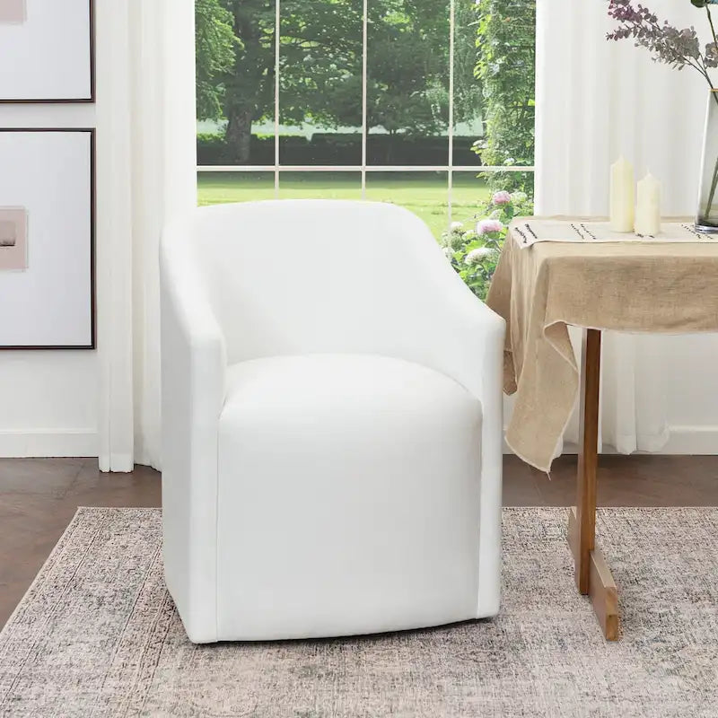 Chaise de salle à manger à roulettes, rembourrée de tissu haute performance