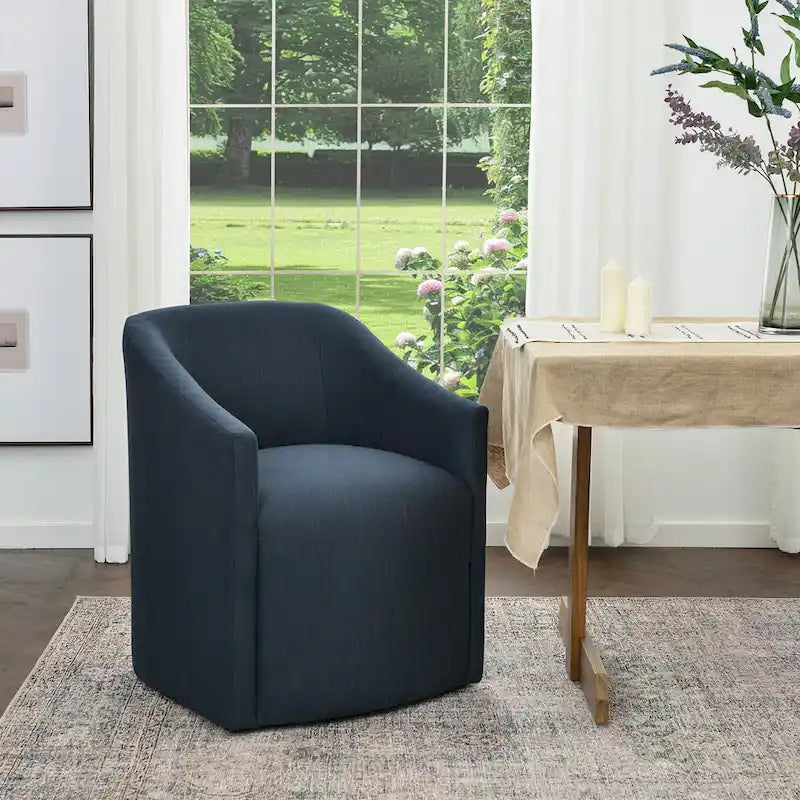 Chaise de salle à manger à roulettes, rembourrée de tissu haute performance