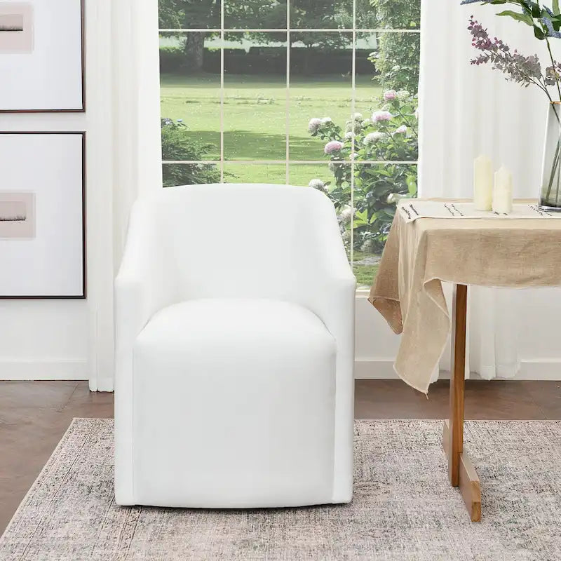 Chaise de salle à manger à roulettes, rembourrée de tissu haute performance