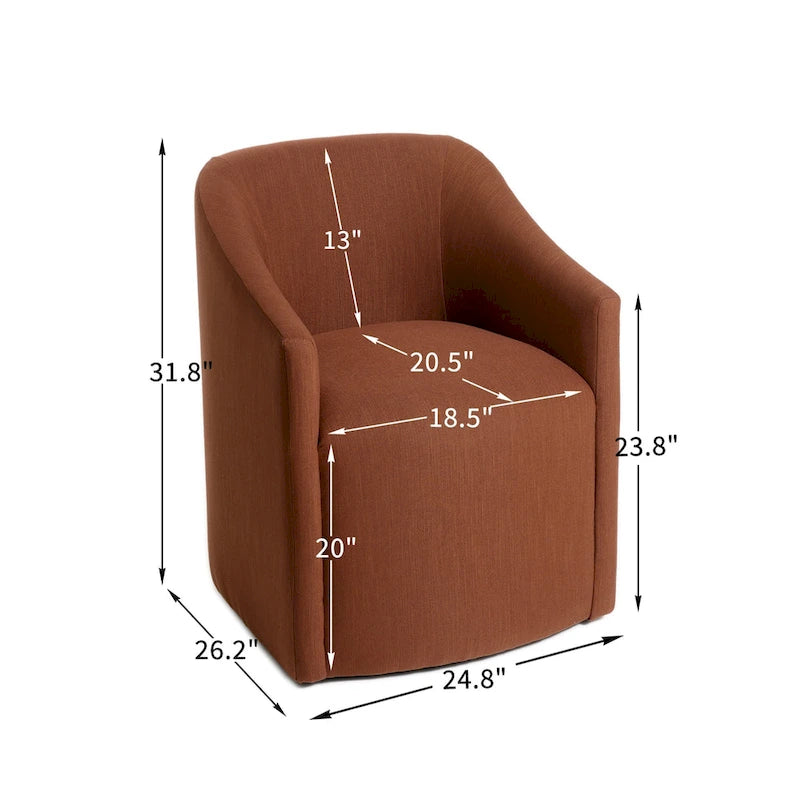 Chaise de salle à manger à roulettes, rembourrée de tissu haute performance