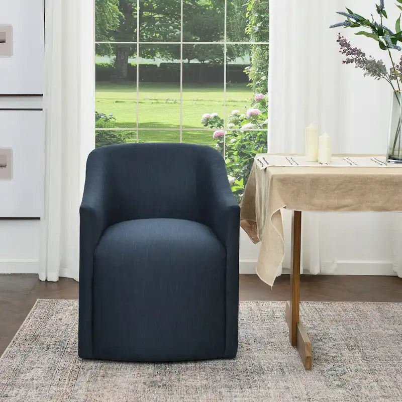 Chaise de salle à manger à roulettes, rembourrée de tissu haute performance