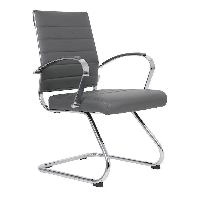 Fauteuil de bureau en cuir véritable avec piètement luge en acier inoxydable