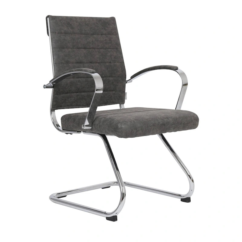 Fauteuil de bureau en cuir véritable avec piètement luge en acier inoxydable