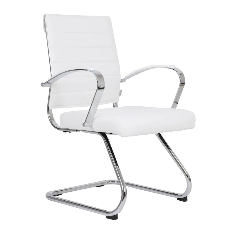 Fauteuil de bureau en cuir véritable avec piètement luge en acier inoxydable