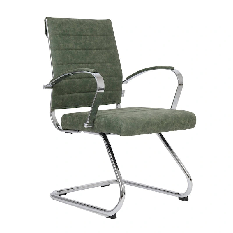 Fauteuil de bureau en cuir véritable avec piètement luge en acier inoxydable