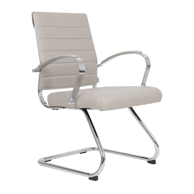 Fauteuil de bureau en cuir véritable avec piètement luge en acier inoxydable