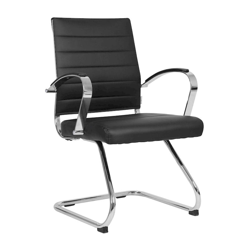 Fauteuil de bureau en cuir véritable avec piètement luge en acier inoxydable