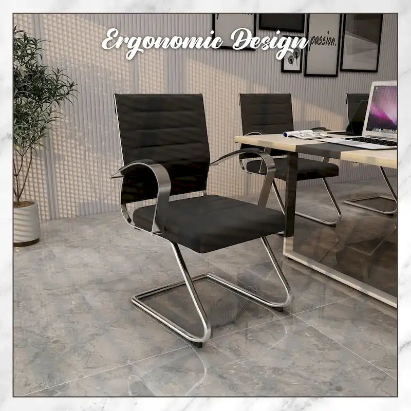Fauteuil de bureau en cuir véritable avec piètement luge en acier inoxydable