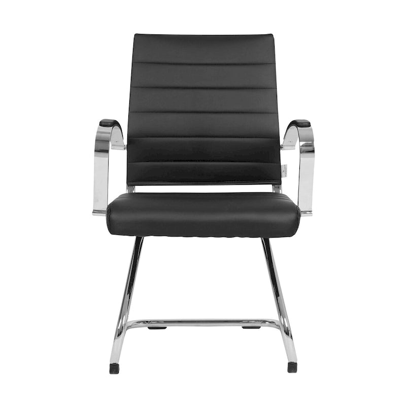 Fauteuil de bureau en cuir véritable avec piètement luge en acier inoxydable