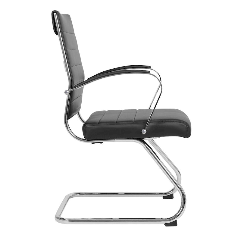 Fauteuil de bureau en cuir véritable avec piètement luge en acier inoxydable