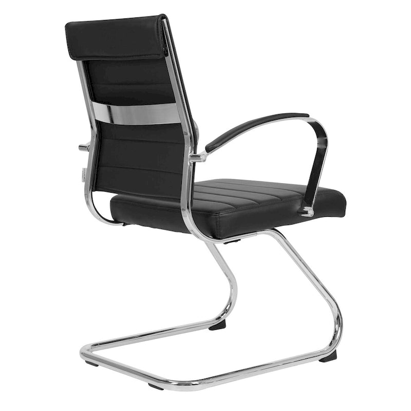 Fauteuil de bureau en cuir véritable avec piètement luge en acier inoxydable