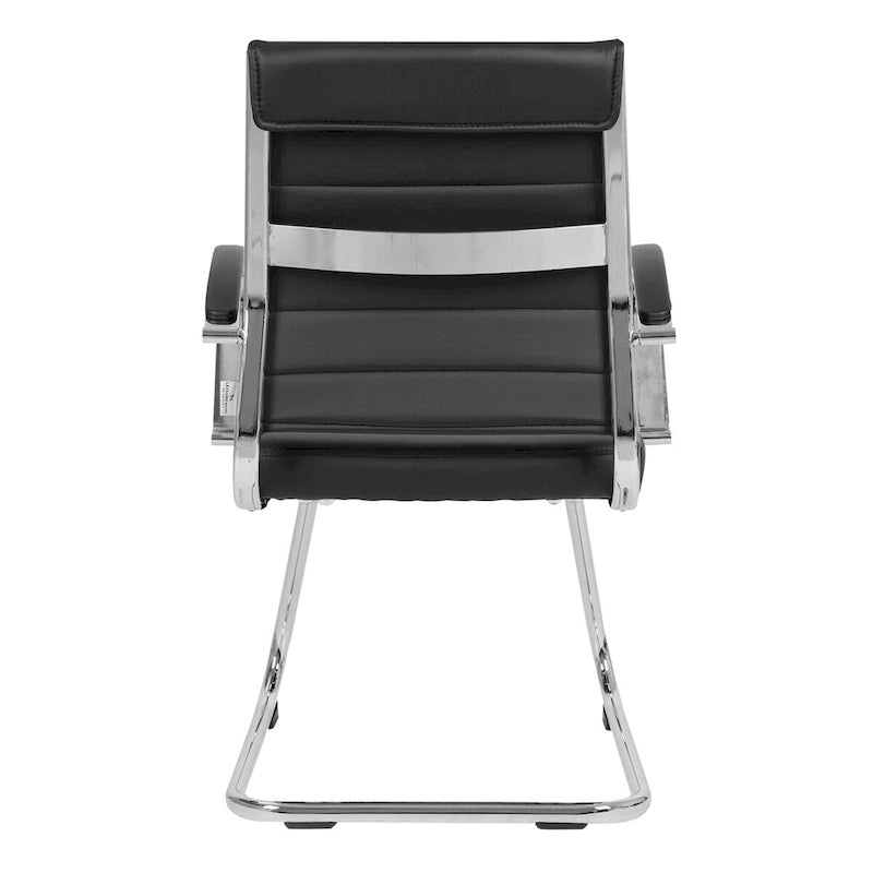 Fauteuil de bureau en cuir véritable avec piètement luge en acier inoxydable