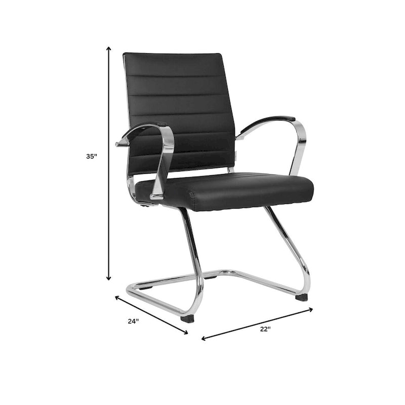 Fauteuil de bureau en cuir véritable avec piètement luge en acier inoxydable
