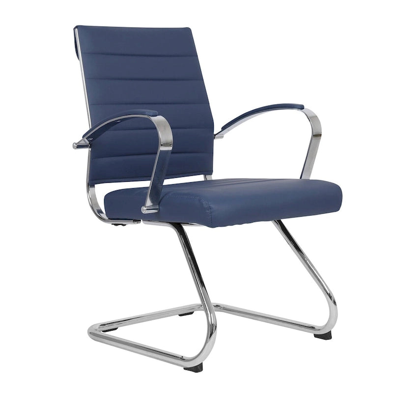Fauteuil de bureau en cuir véritable avec piètement luge en acier inoxydable