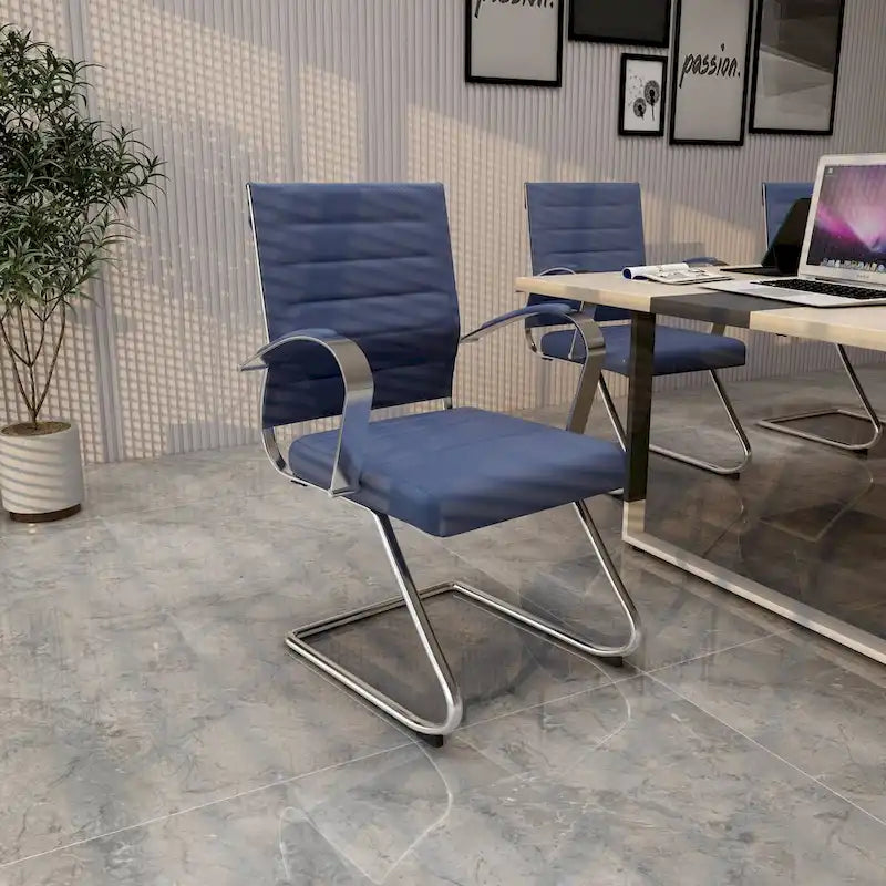 Fauteuil de bureau en cuir véritable avec piètement luge en acier inoxydable
