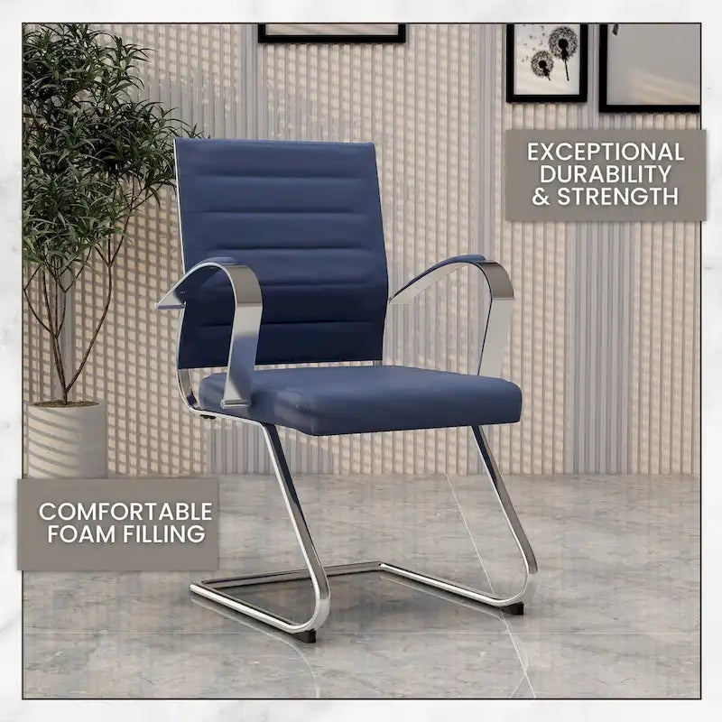 Fauteuil de bureau en cuir véritable avec piètement luge en acier inoxydable