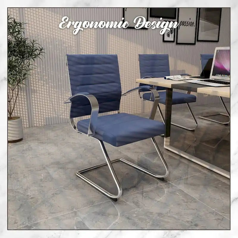 Fauteuil de bureau en cuir véritable avec piètement luge en acier inoxydable