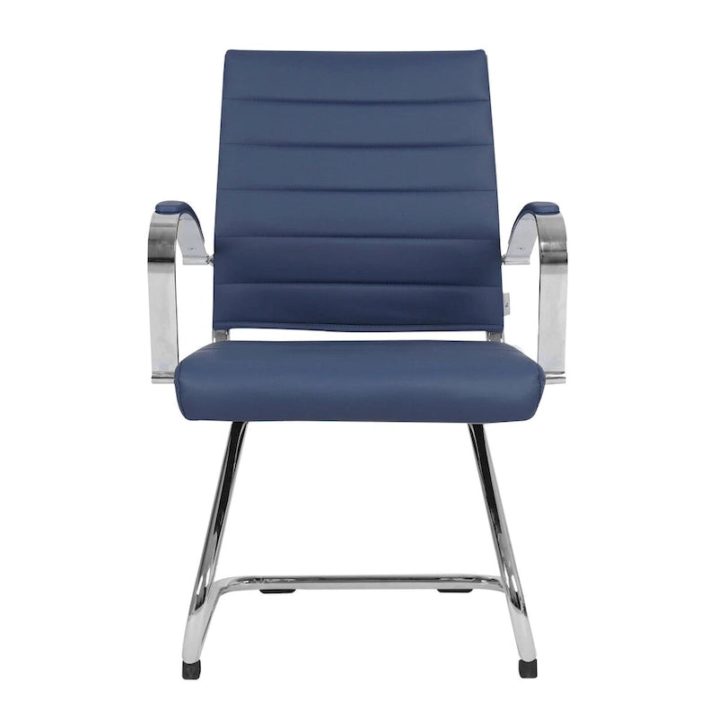 Fauteuil de bureau en cuir véritable avec piètement luge en acier inoxydable