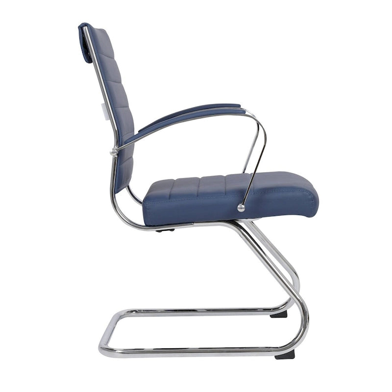 Fauteuil de bureau en cuir véritable avec piètement luge en acier inoxydable